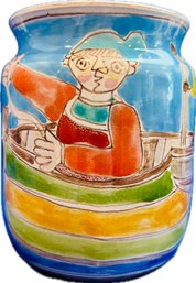 Original Giovanni DeSimone For Vietri Fisherman & Boat - Vibrant Hand-Painted Glazed Ceramic Vase - Signed