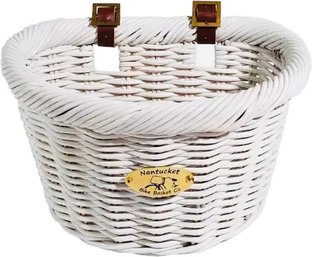 Nantucket Bicycle Basket - Cruiser D-Shaped Design With Leather Straps & Brass Plaque