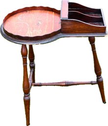 Vintage Reproduction Cobbler's Stand Side Table With Charming Scalloped Gallery & Storage Compartments