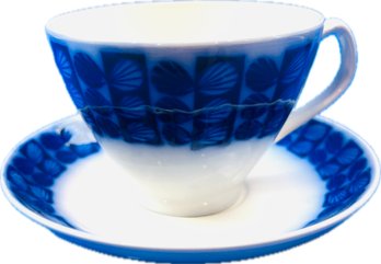 Swedish Gefle Porcelain Flow Blue Cup & Saucer - Signed 'gefle - Upsala Ekeby - Made In Sweden'