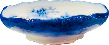 American Flow Blue Porcelain Bowl With Ripple & Folding Rim - Signed 'LaBelle China'