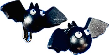 Bat Halloween Clip On Earrings - Signed 'Hallmark 1988'