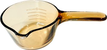 Vision Corning France Amber Glass Saucepan With Pour Spout & Side Measurements