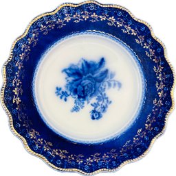 English Flow Blue Plate - Signed Grindley - Blue Rose Pattern