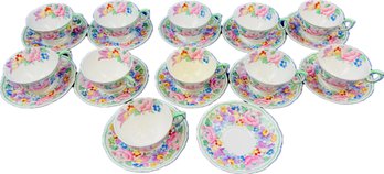 English Crown Staffordshire Porcelain Cups & Saucers