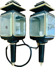 Fantastic Pair Antique Carriage Lamps & Custom Iron Wall Brackets - Fully Restored - Unbelievable Set!