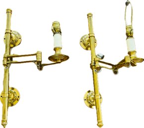 Fantastic Extendable Brass Wall Sconces - With Brass Wall Plates & Wooden Plate Covers - Made In Italy