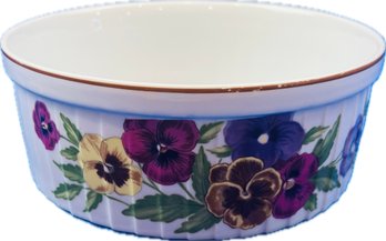 Porcelain Souffle Baking Dish 7.5' - Signed 'Pansy Bouquet Garden Club Series - The Shafford Co.'