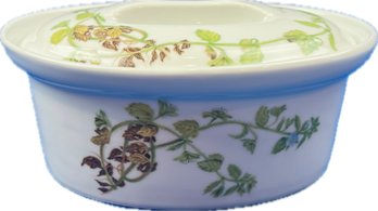 French Porcelain Covered Casserole Terrine - Signed 'Made In France - Decor Herbs Folles'