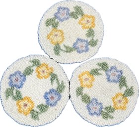 Handmade Vintage Crewel Stitched Coasters