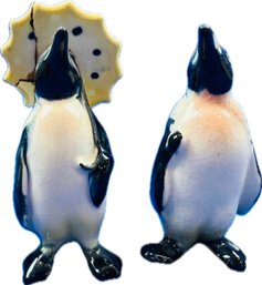 Ceramic Penguin Figurines - Cayuga Pottery Co. Ithaca, NY - With Old Repairs