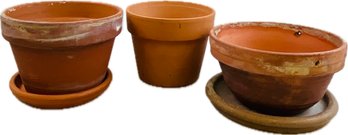 Three Clay Pots - Plus Two Clay Saucers