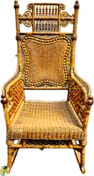 American Antique Fancy Wicker Rocking Chair With Original Natural Finish