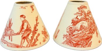 Toile Fabric Candelabra Lamp Shades With Grosgrain Trim