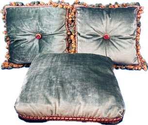 Set Of Three Luxurious Pillows - Velvet With Decorative Trims