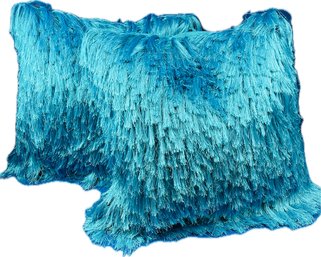 Safavieh Large Turquoise Tasseled Pillows - Signed 'Safavieh'