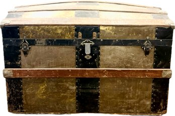 Vintage Domed Top Steamer Trunk With Original Paper Interior