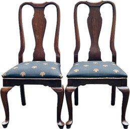 2 Queen Ann Style Upholstered Side Chairs