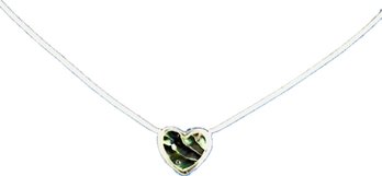 New! Sterling Silver Snake Necklace With Heart Charm With Abalone Inlay - Signed '925'