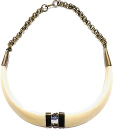 Vintage Horn Necklace With Gold Tone Detailing