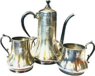 Vintage Silver Plate Teapot, Sugar, & Creamer - Signed 'Colombian Silver Company'