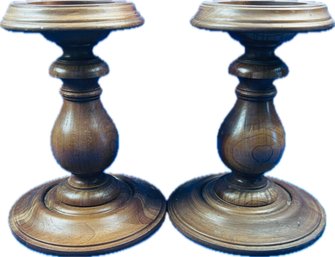 Pair Of Wooden Pillar Candleholders