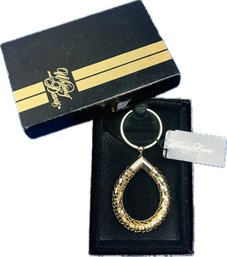 Whiting & Davis Gold Tone Mesh Key Chain Fob Ring Oval Snake Chain USA Box