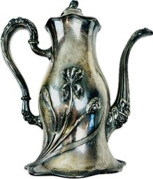 Art Nouveau Silver Plated Coffee Pot - Bearded Iris Relief Design - Signed 'Rogers Brothers'