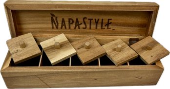 Wooden Hinged Spice Box With Divided Interior & Individual Lids - Signed 'Napastyle'