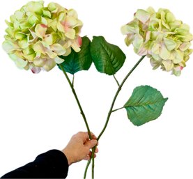 Two Large Artificial Hydrangea Blossoms - Roughly 27 Inches Tall