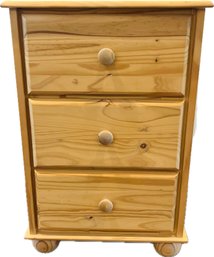 Wooden Three Drawer Nightstand With Bun Feet - Natural Pine Finish