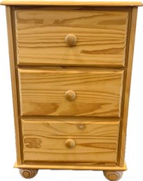 Wooden Three Drawer Nightstand With Bun Feet - Natural Pine Finish