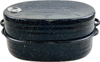 Speckled Enamel Lidded Roasting Pan With Peek-Hole - Signed 'Lisk'