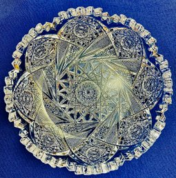 American Brilliant Cut Crystal Low Bowl With Saw Tooth Scalloped Border & Starburst Pattern