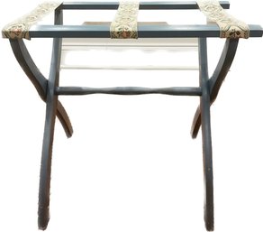 Wooden Folding Luggage Rack With Floral Ribbon Straps