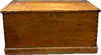 Antique Pine Trunk With Dovetailing & Old Iron Hinges