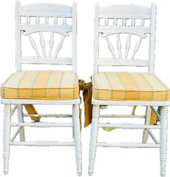 Antique Spindle-Back Chairs With Caned Seats & Custom Cushions