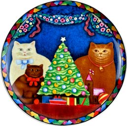 Department 56 Christmas Three Cat Platter