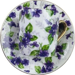 Vintage Porcelain Demitasse Cup & Saucer - Violets Decoration