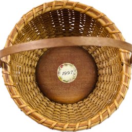 Genuine Vintage Nantucket Basket - With Interior Inlaid Scrinshaw Token - Signed On Base 'To June ATB'