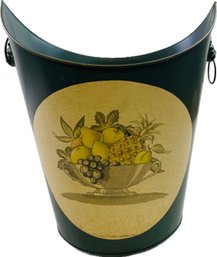 Vintage Toleware Oval Wastebasket W/ Raised Ends, & Lion Handles