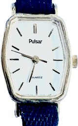 Women's Pulsar Quartz Gold Tone Watch With Black Leather Band & Japan Movement