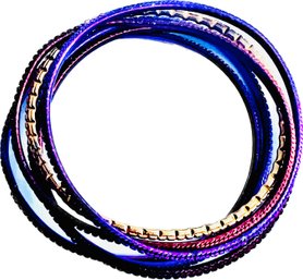 Collection Of Multi Colored Metal Bangle Bracelets