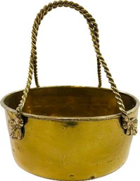 Detailed Vintage Heavy Weight Brass Catch-all With Rope Twist Handles & Decorative Rivets