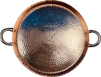 New! Large Copper Design Dimpled Bar Tray With Brass Tone Handles