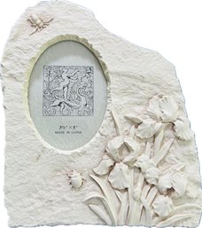 New! Never Used! Stone Frame With Iris Floral Relief - In Original Cellophane Wrapping