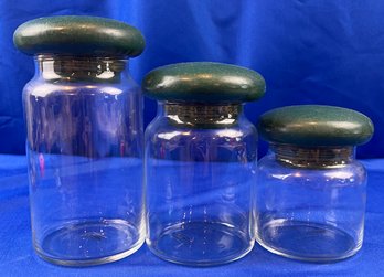 Graduated Glass Canisters With Wooden Covers