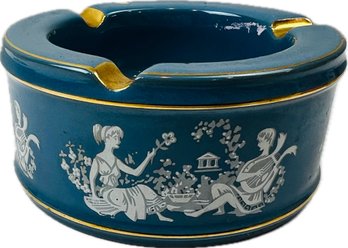 IL Verrocchio Florence Italy Grecian Turquoise Blue & 24K Gold Porcelain Ashtray - Signed 'Made In Italy'