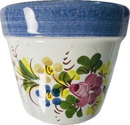 Vintage Hand Painted Italian Pottery Cache Pot - Signed On Base