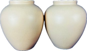 Pair Pastel Pink Stoneware Ginger Jars With Satin Glaze Finish